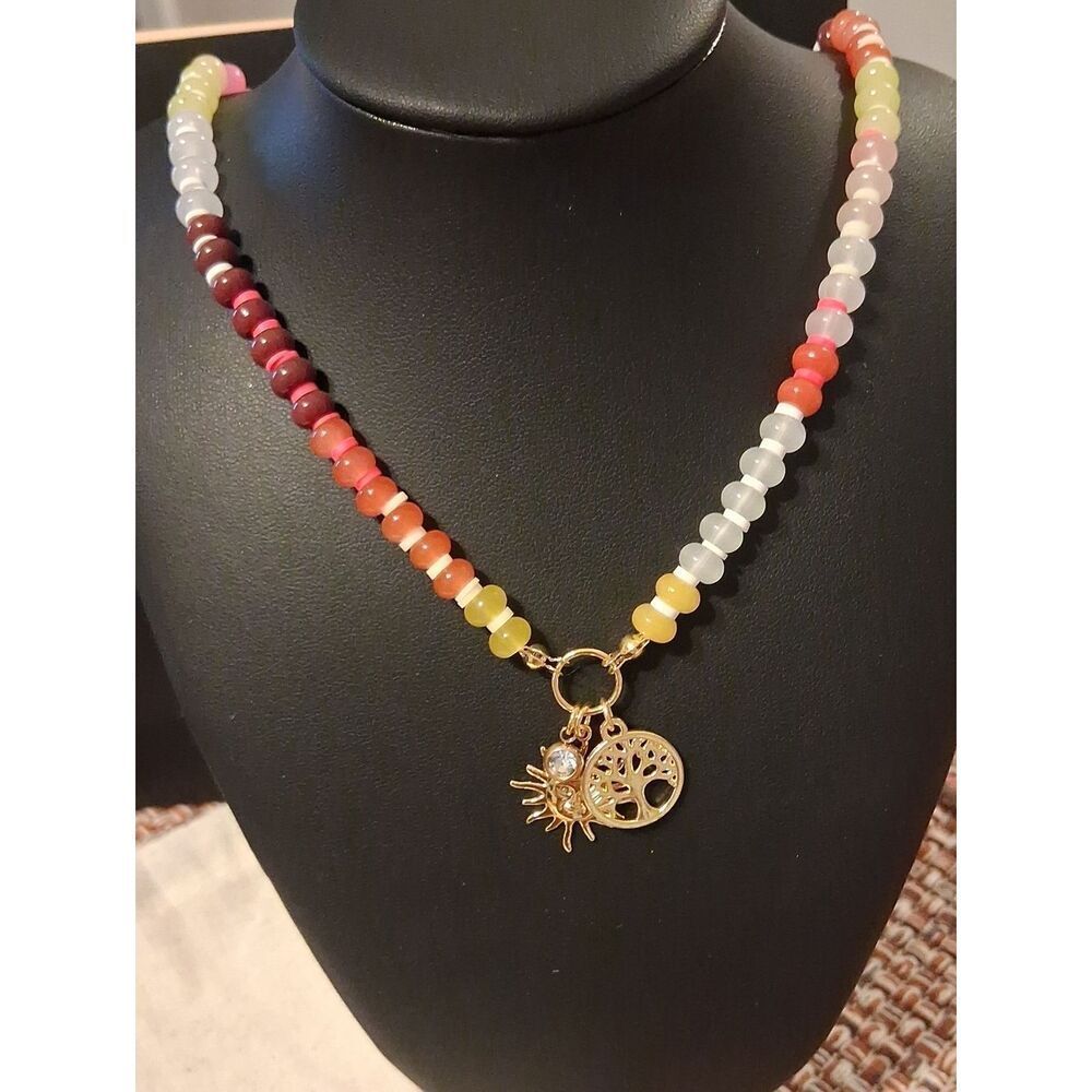 MAYAMAR Beaded Gemstone Charm Necklace Made In Mexico New